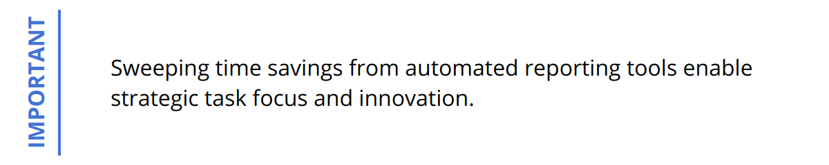 Important - Sweeping time savings from automated reporting tools enable strategic task focus and innovation.