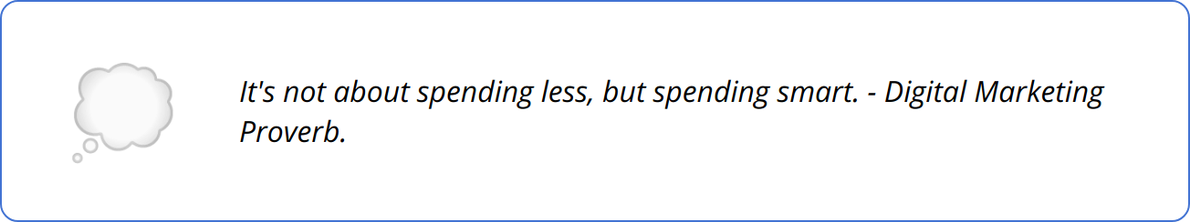 Quote - It's not about spending less, but spending smart. - Digital Marketing Proverb.