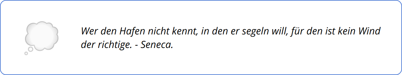 Quote - Wer den Hafen nicht kennt, in den er segeln will, für den ist kein Wind der richtige. - Seneca.