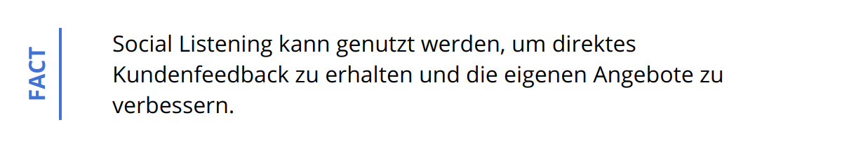 Fact - Social Listening kann genutzt werden, um direktes Kundenfeedback zu erhalten und die eigenen Angebote zu verbessern.