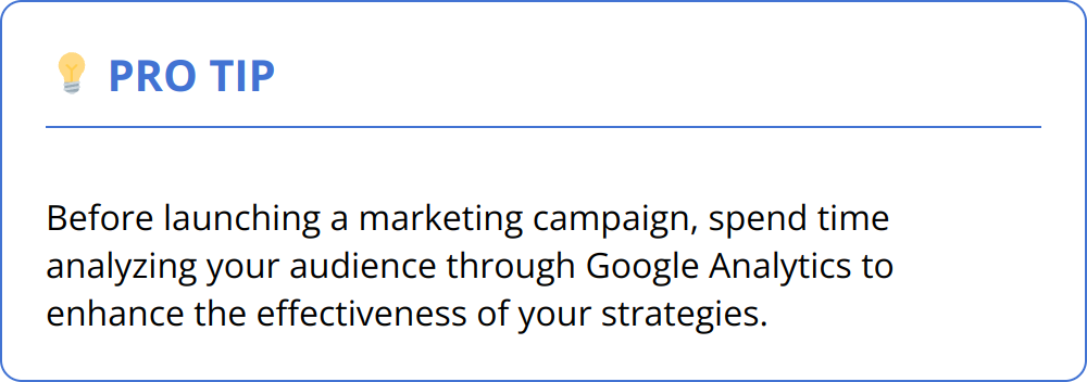 Pro Tip - Before launching a marketing campaign, spend time analyzing your audience through Google Analytics to enhance the effectiveness of your strategies.