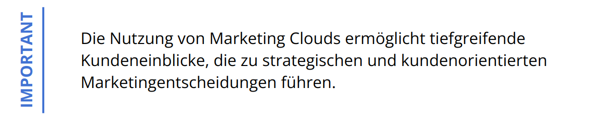 Important - Die Nutzung von Marketing Clouds ermöglicht tiefgreifende Kundeneinblicke, die zu strategischen und kundenorientierten Marketingentscheidungen führen.