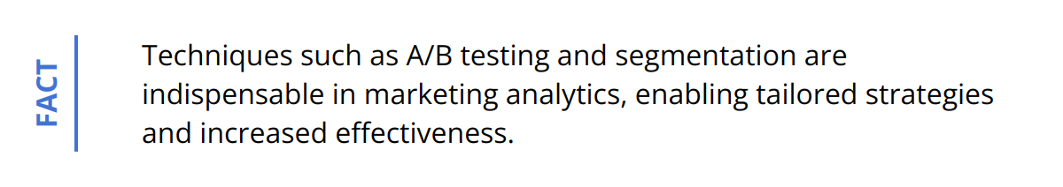 Fact - Techniques such as A/B testing and segmentation are indispensable in marketing analytics, enabling tailored strategies and increased effectiveness.