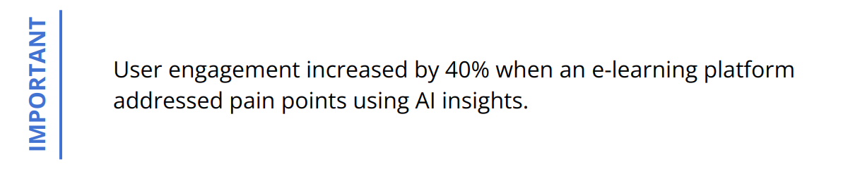 Important - User engagement increased by 40% when an e-learning platform addressed pain points using AI insights.