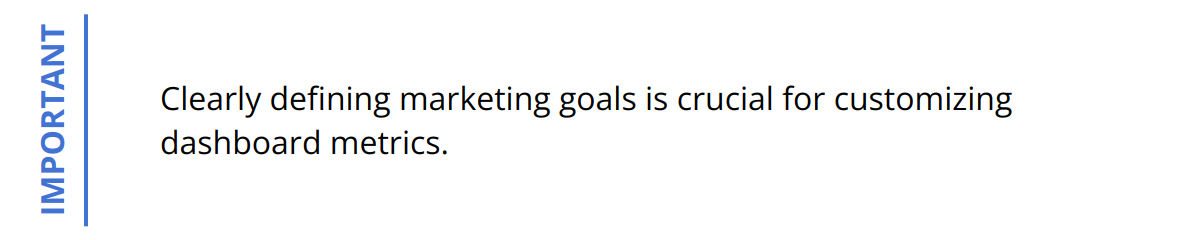 Important - Clearly defining marketing goals is crucial for customizing dashboard metrics.